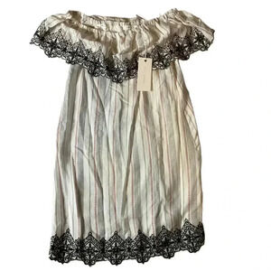 NEW Lush Womens‎ Striped Off The Shoulder Ruffled Neckline Lace Trim Dress